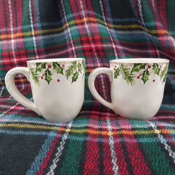 Pier 1 Imports Winters Wonder Holiday Mugs Christmas Tree & Holly - Picture 4 of 8
